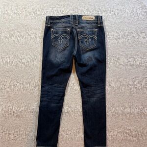 Rock Revival Jeans Womens 31 Blue Atlantis Distressed Y2K Skinny Embroidered